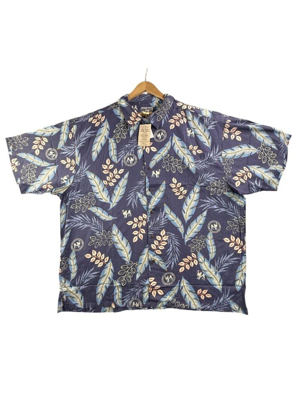 Big Dogs Shirt Mens 3XL Blue Floral Hawaiian Rayon Button Up Short Sleeve AOP